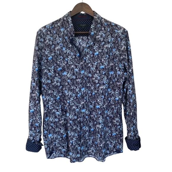 Ted Baker Navy Blue Floral Button Up - Size 5 / L - Picture 1 of 6